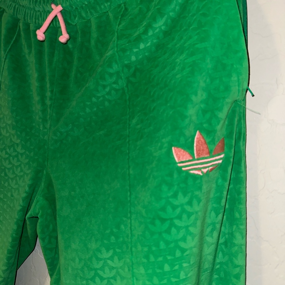 Adidas Vibrant Green Track Pants with Pink Accents